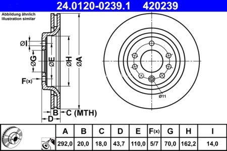 Disc frână ATE, spate, pentru: FIAT CROMA; OPEL SIGNUM, VECTRA C, VECTRA C GTS; SAAB 9-3 1.8-3.2 04.02-02.15 3