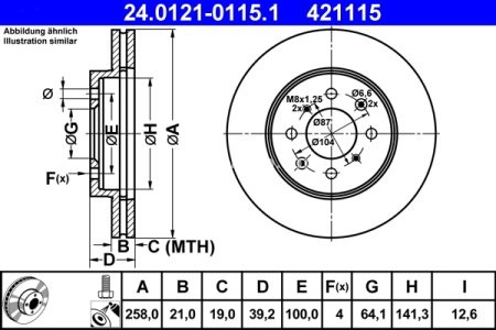 Disc frână ATE, față, pentru: HONDA CITY IV, CITY V, JAZZ II, JAZZ III 1.2-1.5 03.02- 3