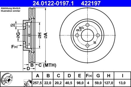 Disc frână ATE, față, pentru: ALFA ROMEO MITO; CITROEN NEMO, NEMO/MINIVAN; FIAT 500, 500 C, 500E, BRAVO II, DOBLO, DOBLO/MINIVAN, FIORINO, FIORINO/MINIVAN 0.9-Electric 07.94- 3