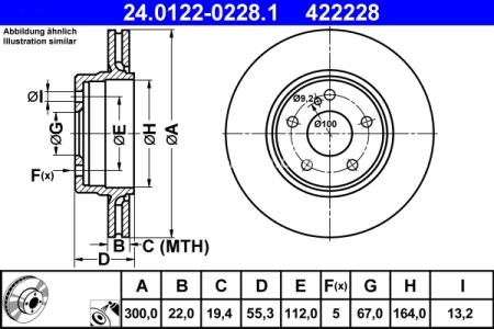 Disc frână ATE, spate,  (modelat / puternic carbonatat) pentru: MERCEDES C (CL203), C T-MODEL (S202), C T-MODEL (S203), C (W202), C (W203), CLK (A208), CLK (A209) 3.0D-5.5 08.97-02.11 3