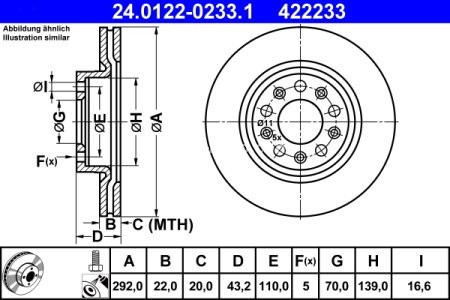 Disc frână ATE, spate, pentru: ALFA ROMEO 159, BRERA, GIULIA, SPIDER 1.8-3.2 09.05- 3