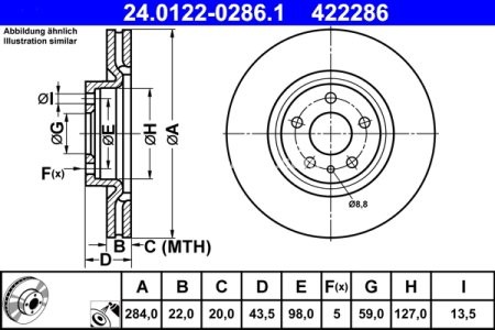 Disc frână ATE, față, pentru: FIAT 500L 0.9-1.6D 09.12- 3