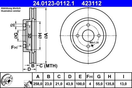 Disc frână ATE, față, pentru: MAZDA 2 1.3-1.6D 07.07-06.15 3