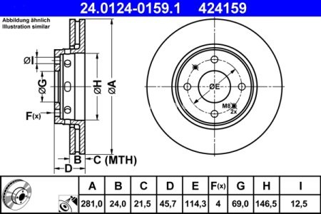 Disc frână ATE, față, pentru: VOLVO S40 I, S40 II, V40; MITSUBISHI CARISMA 1.3-2.0D 05.95-12.10 3