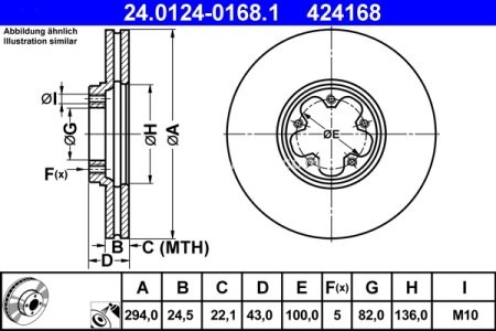 Disc frână ATE, față, pentru: FORD TRANSIT 2.0D-2.4D 01.00-05.06 3