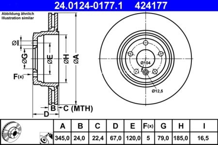 Disc frână ATE, spate, pentru: BMW 5 (E60), 5 (E61), 7 (E65, E66, E67) 3.0D-6.0 07.01-05.10 3
