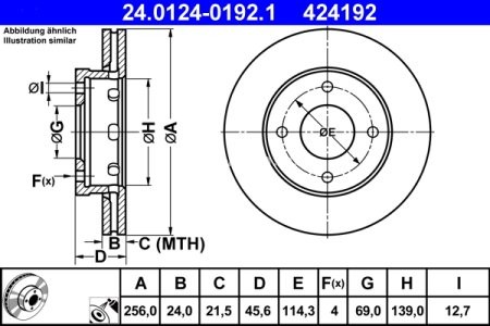 Disc frână ATE, față, pentru: MITSUBISHI COLT CZC VI, COLT VI; SMART FORFOUR 1.1-1.5D 01.04-06.12 3