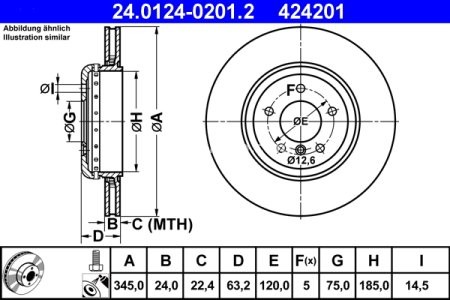 Disc frână ATE, din două piese, spate pentru: BMW 5 (E60), 5 (E61), 6 (E63), 6 (E64) 2.5-4.8 09.02-12.10 3
