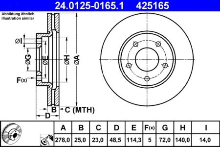 Disc frână ATE, față, pentru: VOLVO C30, S40 II; MAZDA 3, 5 1.3-2.3 10.03- 3