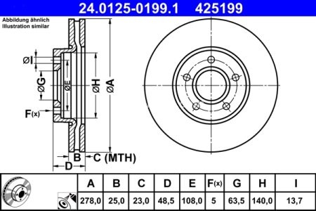 Disc frână ATE, față, pentru: VOLVO C30, C70 II, S40 II, V50; FORD C-MAX II, FOCUS III, FOCUS III/KOMBI, GRAND C-MAX 1.0-Electric 12.03-02.20 3