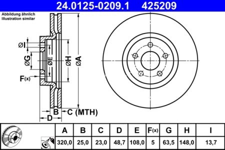 Disc frână ATE, față, pentru: VOLVO S40 II; FORD FOCUS II, FOCUS III, KUGA II, TOURNEO CONNECT V408 NADWOZIE WIELKO, TRANSIT CONNECT, TRANSIT CONNECT V408/MINIVAN 1.0-2.5 01.04- 3