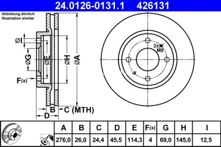 Disc frână ATE, față, pentru: MITSUBISHI GALANT VIII, LANCER VII 1.3-2.5 09.96-12.13 3