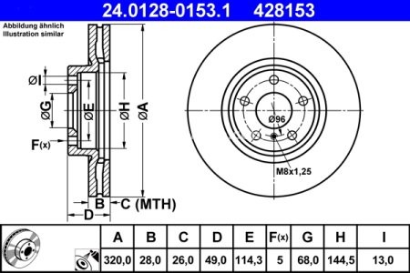 Disc frână ATE, față, pentru: INFINITI EX, G, G35, M, M45, Q70, QX70; NISSAN 350Z, 370Z, ALTIMA, MAXIMA / MAXIMA QX V, MAXIMA VI, MURANO I, MURANO II 2.5-5.0 08.01- 3