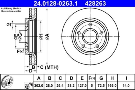 Disc frână ATE, față, pentru: CHRYSLER GRAND VOYAGER V, VOYAGER V; DODGE JOURNEY; FIAT FREEMONT; VW ROUTAN 2.0D-4.0 10.07- 3
