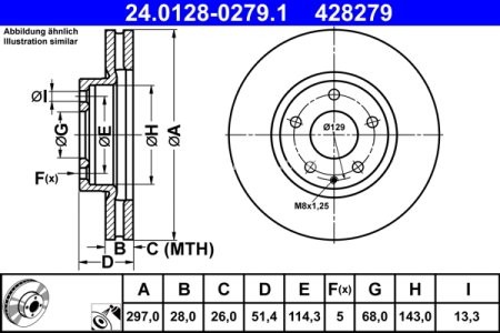 Disc frână ATE, față, pentru: MAZDA 6, 6/KOMBI, CX-5, CX-9 2.0/2.2D/2.5 11.11- 3