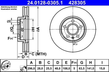 Disc frână ATE, față, pentru: VOLVO S60 III, S90 II, V60 II, V90 II 2.0-2.0H 03.16-