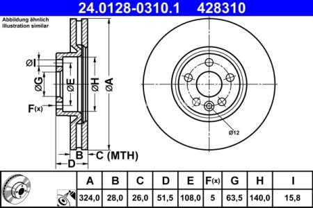 Disc frână ATE, față,  (modelat / puternic carbonatat) pentru: VOLVO XC60 I 2.0-3.2 05.08-12.17
