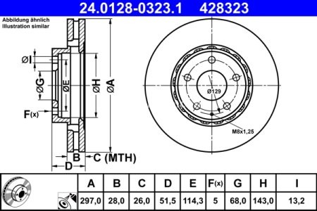 Disc frână ATE, față, pentru: MAZDA 6, CX-5, CX-9 2.0-2.5H 11.11-