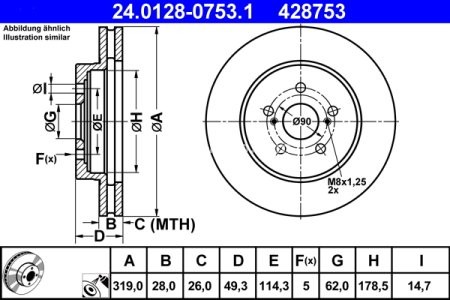 Disc frână ATE, față, pentru: LEXUS RX; TOYOTA HARRIER 2.4-3.5 02.03-12.13 3