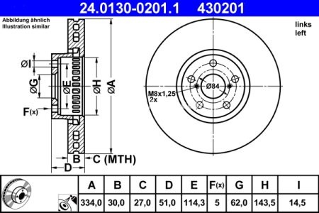 Disc frână ATE, față, stânga pentru: LEXUS GS, IS II, IS III, RC 2.0-4.6 04.05- 3