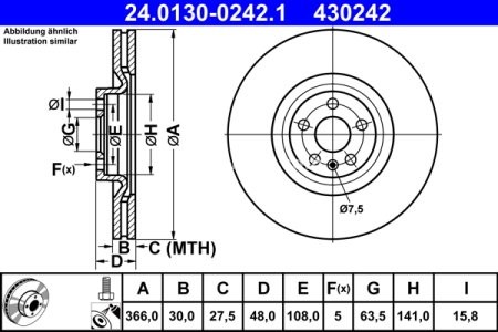 Disc frână ATE, față, pentru: VOLVO XC60 II, XC90 II 2.0-2.0H 09.14-