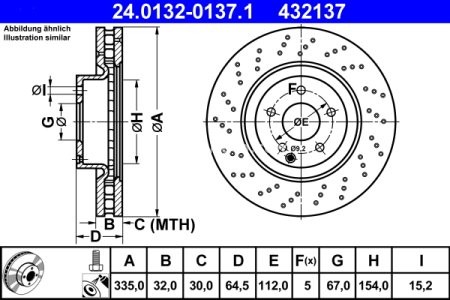 Disc frână ATE, față,  (modelat / puternic carbonatat) pentru: MERCEDES S (W221); LEXUS IS II 2.2D-5.5 08.05-12.13 3