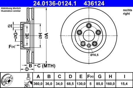 Disc frână ATE, față, dreapta (puternic carbonatat; cu suruburi) se potrivește: PORSCHE CAYENNE; VW TOUAREG 3.0D-4.8 01.10- 3