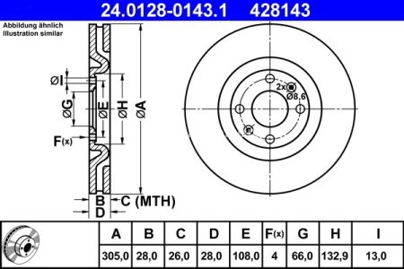 Disc frână ATE, față, pentru: PEUGEOT 406 2.2D/3.0 03.97-12.04 3