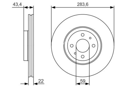Disc frână BOSCH, față, pentru: ALFA ROMEO 155; FIAT BRAVO I, BRAVO II, COUPE, CROMA, DOBLO, DOBLO/ MINIVAN, FIORINO 1.3D-3.0 12.86-