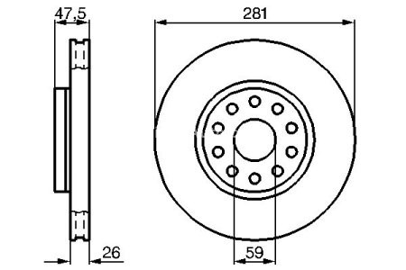 Disc frână BOSCH, față, pentru: ALFA ROMEO 166; LANCIA KAPPA 2.0-3.0 08.94-06.07 3