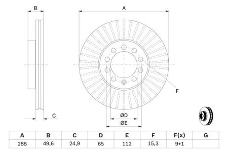 Disc frână BOSCH, față, pentru: AUDI A3, Q2; SEAT ALTEA, ALTEA XL, ATECA, LEON, LEON SC, LEON ST, LEON ST/KOMBI, TOLEDO III; SKODA OCTAVIA II, OCTAVIA III 1.0-Electric 10.81- 1
