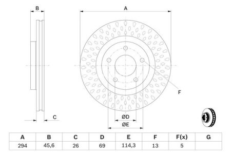 Disc frână BOSCH, față, pentru: CHRYSLER 200, SEBRING; CITROEN C4 AIRCROSS; DODGE AVENGER, CALIBER; JEEP COMPASS, PATRIOT; MITSUBISHI ASX, ECLIPSE, OUTLANDER II 1.5-3.6ALK 04.01- 3