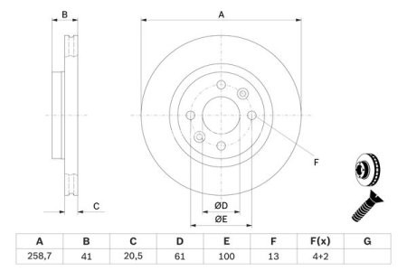 Disc frână BOSCH, față, pentru: DACIA LOGAN, LOGAN EXPRESS, LOGAN MCV, SANDERO; LADA LARGUS; NISSAN KUBISTAR; RENAULT 19 I, 19 I CHAMADE, 19 II, 19 II CHAMADE 1.0-2.0 07.88-