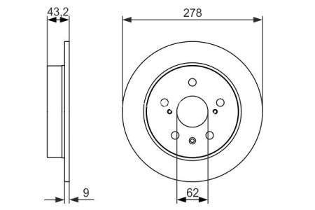 Disc frână BOSCH, spate, pentru: FIAT SEDICI; SUZUKI SWIFT III, SX4 1.5/1.6/2.0D 02.05- 3