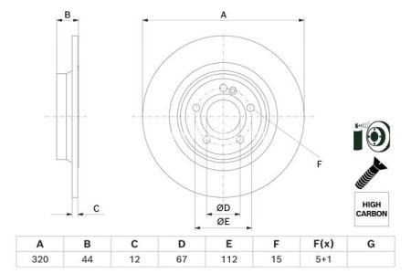 Disc frână BOSCH, spate, pentru: MERCEDES A (V177), A (W177), B SPORTS TOURER (W247), CLA (C118), CLA SHOOTING BRAKE (X118), EQA (H243), EQB (X243), GLA (H247), GLB (X247) 1.3-Electric 03.18- 3