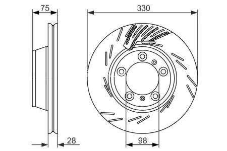 Disc frână BOSCH, spate stânga pentru: PORSCHE PANAMERA, PANAMERA SPORT TURISMO 2.9-4.8 07.09- 3