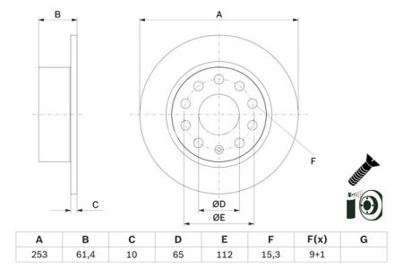 Disc frână BOSCH, spate, pentru: SKODA OCTAVIA III 1.0-2.0D 11.12-10.20