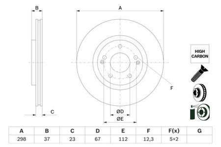 Disc frână BOSCH, față, pentru: SSANGYONG TIVOLI, TIVOLI GRAND, XLV 1.2-1.6LPG 03.15-