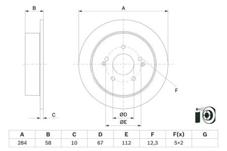 Disc frână BOSCH, spate, pentru: SSANGYONG KORANDO, TIVOLI, XLV 1.5-Electric 11.10-