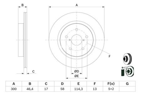 Disc frână BOSCH, spate, pentru: SUBARU LEGACY VI, LEVORG, OUTBACK 1.6-3.6 10.14- 3