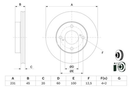 Disc frână BOSCH, față, pentru: SUZUKI CELERIO, IGNIS III 1.0/1.2/1.2H 03.14-