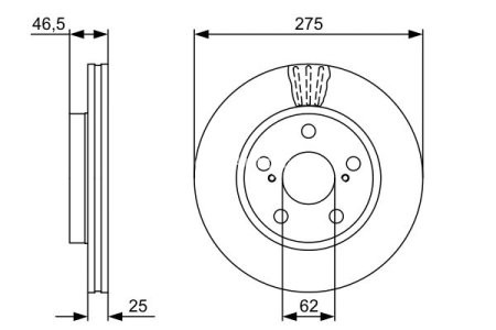 Disc frână BOSCH, față, pentru: TOYOTA NOAH/VOXY, PRIUS PLUS, RAV 4 III, RAV 4 IV 1.8H-2.5 11.05- 3