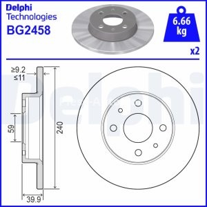 Set discuri frână DELPHI (2 buc.) ,față /spate, pentru: ALFA ROMEO 145, 146, 155, 33; BUICK CENTURY; FIAT 500, 500 C 0.7-Electric 09.74-