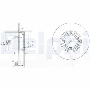 Set discuri frână DELPHI (2 buc.) ,față,  pentru: DAIHATSU CHARADE III, CUORE II, CUORE IV, HIJET, MOVE, SPARCAR 0.8-1.3 09.83-11.99