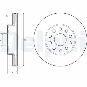 Set discuri frână DELPHI (2 buc.) ,față,  pentru: AUDI A3; SEAT LEON, LEON SC, LEON ST; SKODA OCTAVIA III; VW GOLF SPORTSVAN VII, GOLF VII 1.0-2.0D 08.12- 2