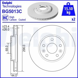 Set discuri frână DELPHI (2 buc.) ,față,  pentru: MERCEDES CITAN TOURER (W420), CITAN/MINIVAN (W420), T (MPV); BMW 3 (E46); NISSAN QASHQAI III, TOWNSTAR 1.3-Electric 10.99- 1
