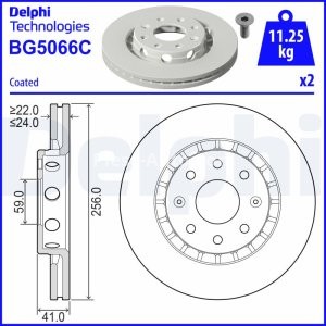 Set discuri frână DELPHI (2 buc.) ,față,  pentru: CHEVROLET AVEO / KALOS 1.4/1.5 01.05-05.13