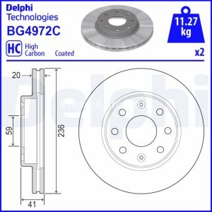 Set discuri frână DELPHI (2 buc.) ,față,  pentru: CHEVROLET AVEO / KALOS, SPARK; DAEWOO KALOS, LANOS, NEXIA; OPEL CORSA B 1.0-1.6 03.93-