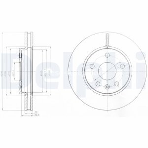 Set discuri frână DELPHI (2 buc.) ,față,  pentru: OPEL INSIGNIA A, INSIGNIA A COUNTRY; SAAB 9-5 1.4-2.8 07.08-03.17