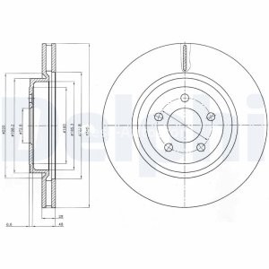 Disc frână DELPHI, față, pentru: CHRYSLER 300C; DODGE CHALLENGER, CHALLENGER SE, CHARGER, MAGNUM, MAGNUM II; LANCIA THEMA 2.7-6.4 09.04- 3
